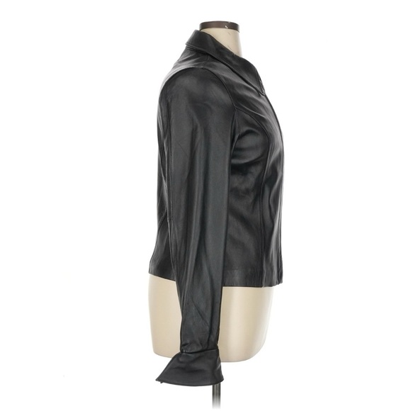 Vintage Leather Jacket Zip Up Collared Flare Cuffs in Black - Picture 3 of 13